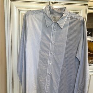 Guess Blue Dress Shirt with Pinstripes and Long Sleeves